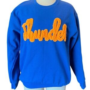 Gildan OKC Thunder Chenille Script Sweatshirt Blue Orange Heavy‎ Blend Medium